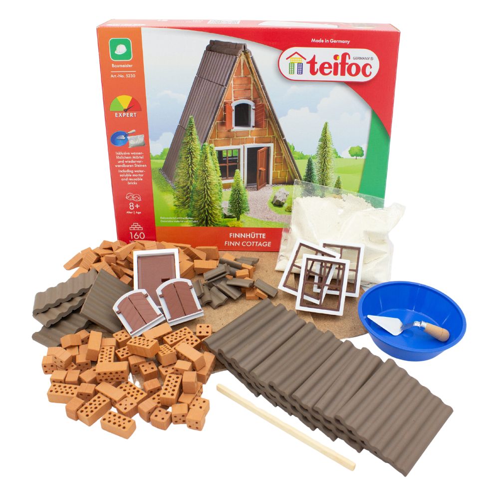 Teifoc Set Casa Con Barbecue - 185 Pezzi - Kit Costruzione In Mattoncini Di Argilla Con Malta Naturale - Giocattolo Educativo 8+ Anni